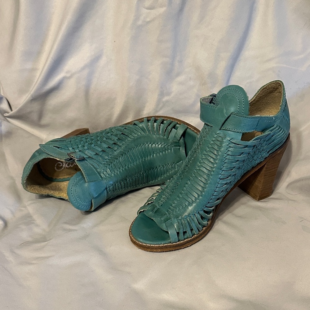 Naughty Monkey Teal Woven Heeled Sandals